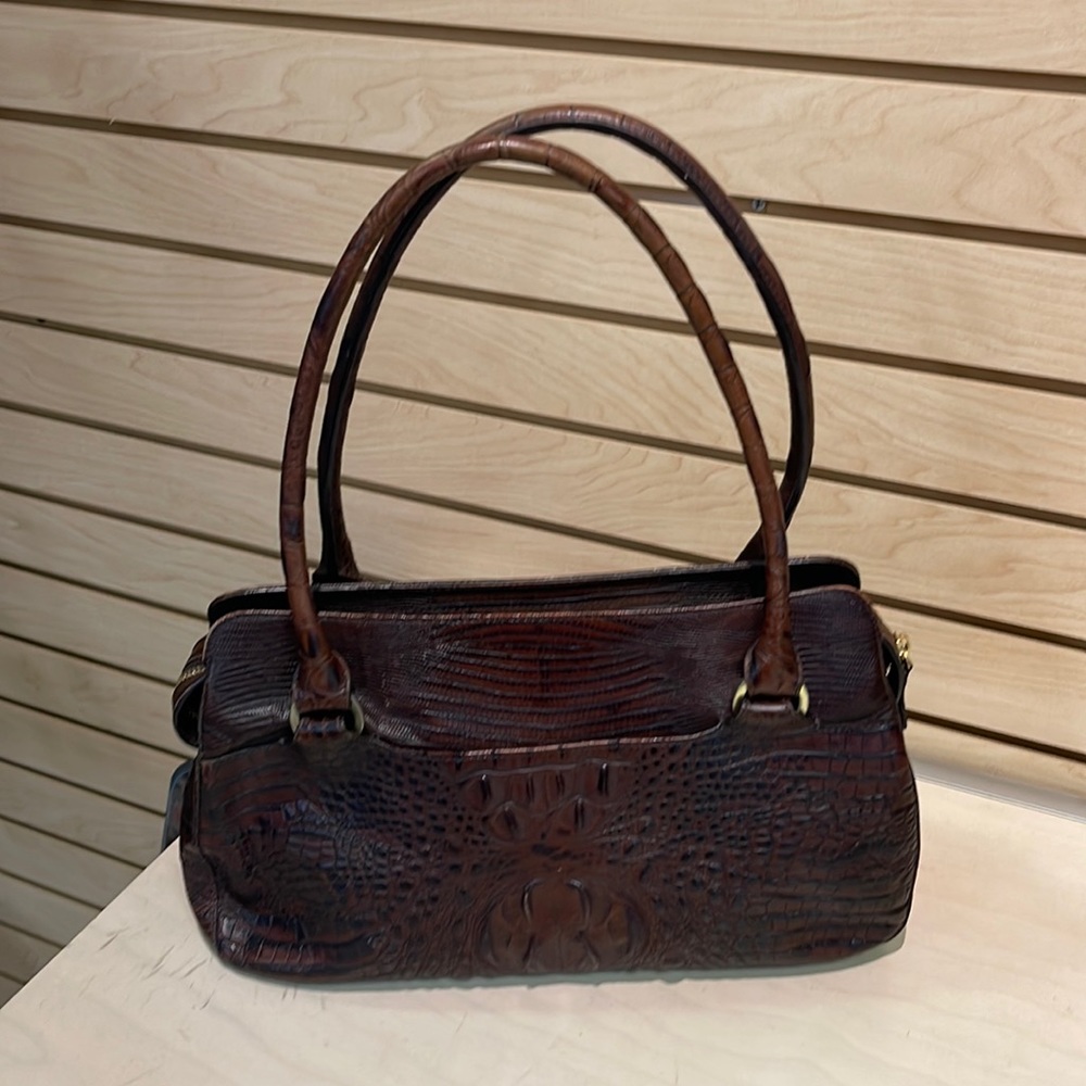 Women’s Brahmin Brown Croc/Lizard Print Leather Satchel Bag - Picture 2 of 6